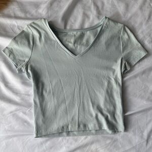 Pale Blue Cropped V-Neck Top